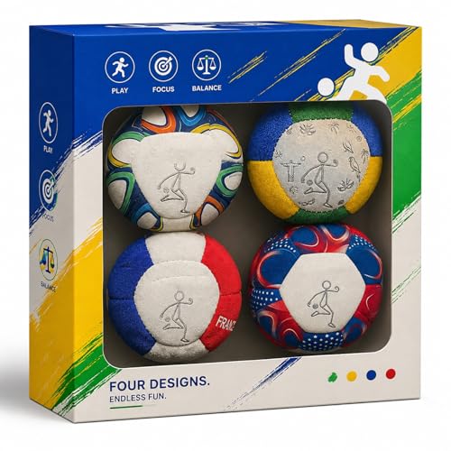TREBIN Professional Hacky Footbag for Adults, Sand Filled Footbag for Agility Training and Juggling, Footbags for Trick Stalls, Fidget Toy and Stress Relief for All Skill Levels - color: #020,4Pack with Box