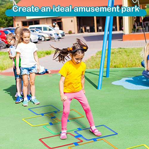 2 Sets of Hopscotch Outdoor Squares 20 Pcs Hopscotch Ring Game with 30 Pcs Connectors Outdoor Indoor Obstacle Course for Kids Playground Agility Training(Hoop, Square) - style: Hoop, Square