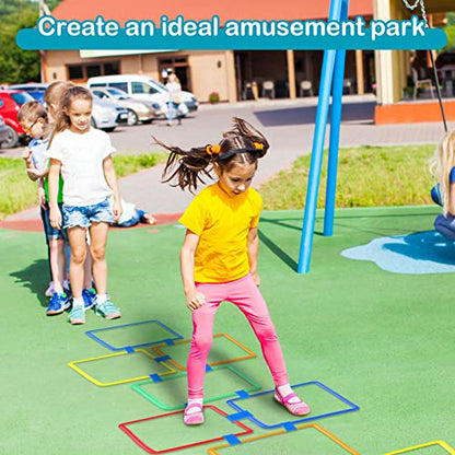 2 Sets of Hopscotch Outdoor Squares 20 Pcs Hopscotch Ring Game with 30 Pcs Connectors Outdoor Indoor Obstacle Course for Kids Playground Agility Training(Hoop, Square) - style: Hoop, Square