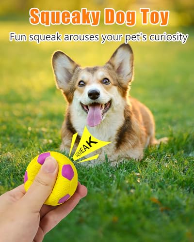 Squeaky Dog Balls, Interactive Funny Puppy Chew Toys for Fetch Play to Keep Them Busy, Latex Rubber Pet Tennis Soccer Ball Toy Bundle (4 Pack) for Puppies Small Breed Dogs - size: Small 2.4”, style: 4 Pack