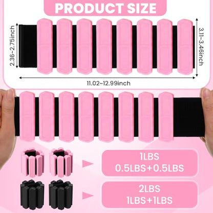2 Pairs Wrist Ankle Weights Set for Women Men Adjustable Silicone Weighted Bangles 1lb Pink 2lb Black, Fitness Arm Leg Weights for Yoga, Pilates, Walking, Home Gym Workout