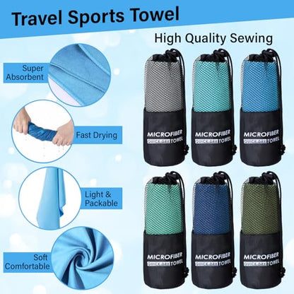 6 Pack Large Microfiber Gym Towels, 47" x 20" Quick Dry Sweat Towels Super Absorbent Soft Fast Drying Towel Lightweight Towel for Workout, Camping, Backpacking, Beach, Swimming(Classic) - color: Classic