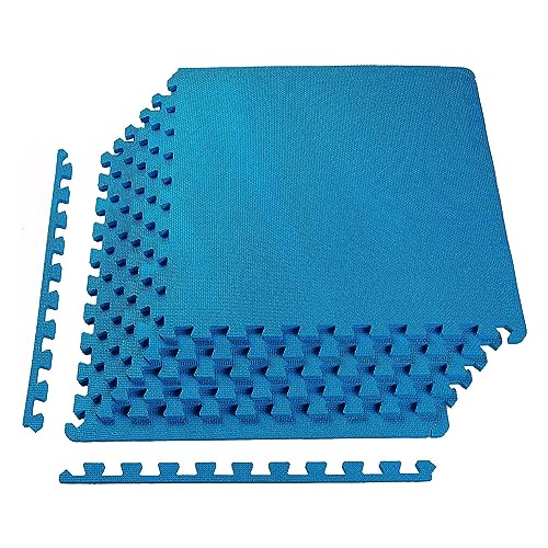 BalanceFrom Puzzle Exercise Mat 1/2" Thick, EVA Interlocking Foam Floor Tiles for Home Gym, Mat for Home Workout Equipment, Floor Padding for Kids, Blue, 24 in x 24 in x 1/2 in, 24 Sq Ft - 6 Tiles - color: Blue, style: 1/2" Thick, 24 Square Feet