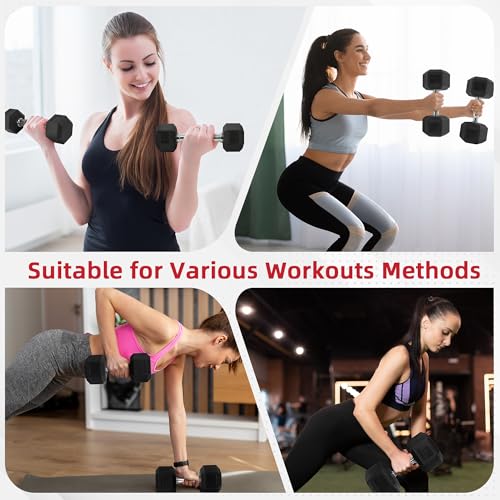 BalanceFrom Rubber Encased Exercise & Fitness Hex Dumbbell, Hand Weights with Anti-Slip Metal Handle for Home Gym, Multiple Sizes