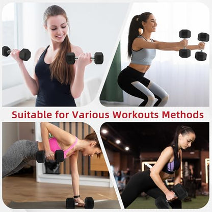 BalanceFrom Rubber Encased Exercise & Fitness Hex Dumbbell, Hand Weights with Anti-Slip Metal Handle for Home Gym, Multiple Sizes