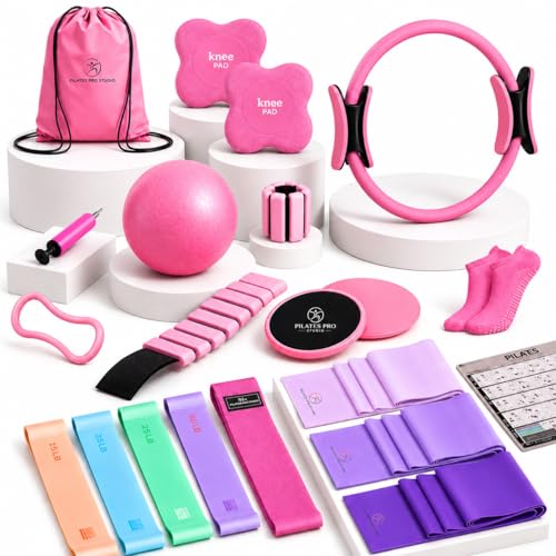 Pilates Kit for Women 22-in-1, Pilates Equipment Set with 14.5"Pilates Ring, Resistance Bands, Pilates Ball, Ankle Weights, Exercise Sliders, Grip Socks & Knee Pads For Yoga, Complete Home Workout Set