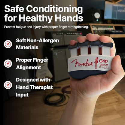 Fender GRIP Hand and Finger Exerciser – Best Ergonomic Finger Strengthener to improve play on all stringed instruments (Guitar, Bass, Violin, etc.) (Tensions: WHITE=5-Lbs; RED=7-Lbs; BLACK=9-Lbs) - color: White