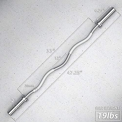 Synergee Commercial EZ Curl Olympic Bar Chrome & Black Phosphate with Powder Coated Brass Bushings Excellent for Bicep Curls and Triceps Extensions