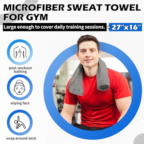 HOMERHYMRE Microfiber Workout Towels, 3 Pack Grey Gym Sweat Sports Towel for Yoga, Tennis, Running, Exercise, Working Out, Camping, Quick Dry, Highly Absorbent, for Women & Men, 16 x 27 Inch