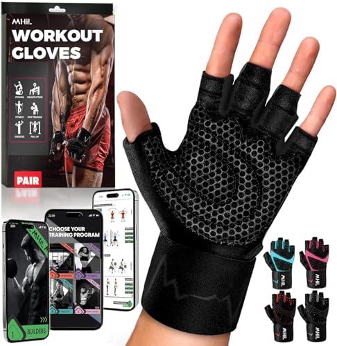 Workout Gloves for Men – Comfortable Gym Gloves for Men with Enhanced Grip for Safety and Hand Protection – Weight Lifting Protection with Wrist Wraps Support for Performance Boost and Style - color: Full Black, size: Small: 6.3 - 7.4