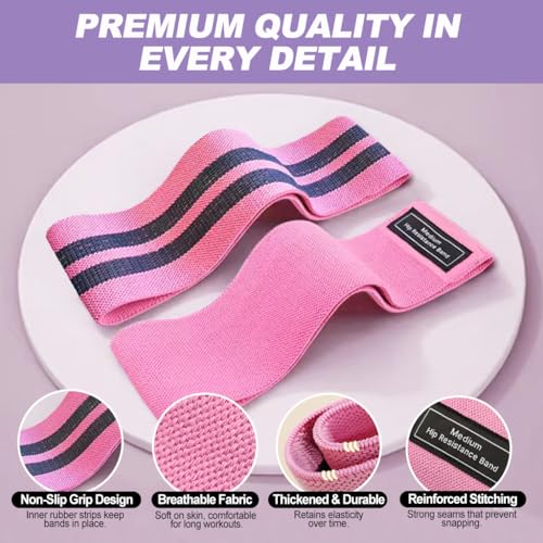 Fabric Resistance Bands for Working Out, Fabric Booty Bands for Legs and Butt with Stretching Strap Included, Non-Slip Glute Bands for Yoga Pilates Home Fitness