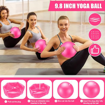 10 Pcs Pilates Ring Blocks Set for Women Home Yoga Equipment Accessories Pilates Ring Circle and Ball Workouts Gift Include Ball Yoga Circle Resistance Bands Block Straps Gym Bag - color: Pink