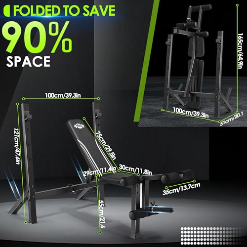 ANCHEER 900LBS Olympic Weight Bench Set with Squat Rack Adjustable Bench Press Bench with Leg Extension & Leg Curl, Incline Decline Flat Foldable Workout Bench for Home Gym(US Stock)
