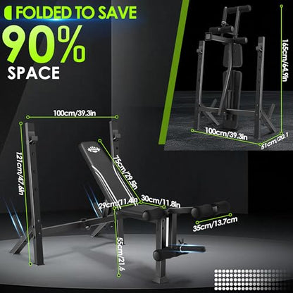 ANCHEER 900LBS Olympic Weight Bench Set with Squat Rack Adjustable Bench Press Bench with Leg Extension & Leg Curl, Incline Decline Flat Foldable Workout Bench for Home Gym(US Stock)