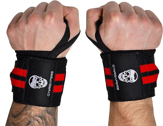 Gymreapers Weightlifting Wrist Wraps (IPF Approved) Professional Quality Wrist Support with Heavy Duty Thumb Loop - Best Wrap for Powerlifting Competition, Strength Training, Bodybuilding - color: Red