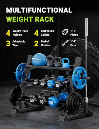 YOLEO Dumbbell Rack Stand Only, 1100LBS Heavy Duty Weight Rack for Home Gym, Adjustable 3-Tier Weight Storage Rack for Dumbbells, Barbells, Kettlebells & Weight Plates, Compact Workout Equipment Organizer