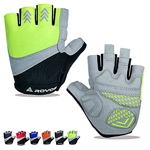 Men & Women Cycling Gloves - 5mm Padded Half Finger Breathable Mountain & Road Biking Gloves - color: Fluorescent Green, size: Small