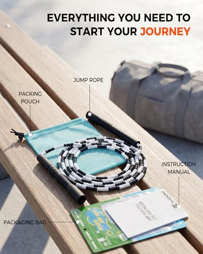 YUEDONG Soft Beaded Jump Rope for Teens & Adults, World Champion Luke Boon Collaboration, Adjustable Freestyle Jump Rope with 20cm Long Handles, Tangle-Free TPU Beads for Rhythm Training, Fitness Workout & Tricks
