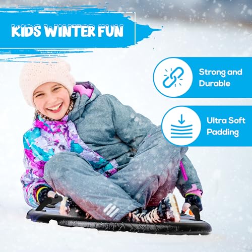 Slippery Racer Downhill Zeus Adults and Kids Foam Saucer Disc 1 Rider Snow Sled Toboggan with Handles, Midnight Hologram