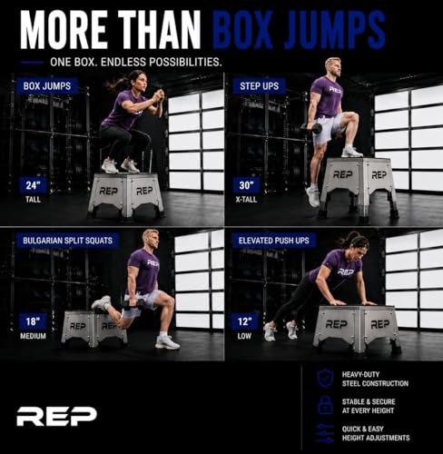 REP Adjustable Plyo Box | Metal Jump Platform | Home Gym Exercise Step | Plyometric Training Equipment | Fitness Workout Bench | Assembled Steel Jumping Boxes | Adjustable Height Workout Tool