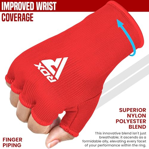 RDX Boxing Hand Wraps Inner Gloves Men Women, Half Finger Elasticated Bandages, Under Mitts Fist Protection, Muay Thai, Kickboxing, MMA, Martial Arts Speed Bag Punching Training - color: Red White, size: Small