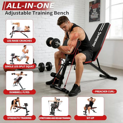 Adjustable Weight Bench, Foldable Workout Bench Press, Weight Benches for Home Gym, 700LBS Gym Bench with Preacher Curl & Leg Extension, Incline Decline Flat Bench for Full Body Exercise & Fitness Equipment
