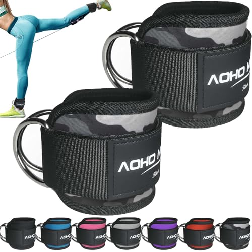 AOHO MOOON Ankle Strap for Cable Machine Attachments, Gym Accessories for Women and Men, Neoprene Ankle Cuffs for glute Kickback, Leg Workouts ande Booty Hip Abductors Exercise - color: Camo - Pair