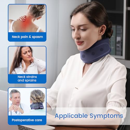 Velpeau Neck Brace for Neck Pain and Support - Soft Cervical Collar for Sleeping, Snoozing, Sleeping Upright, Anti-Snoring, Sleep Apnea for Women & Men (Blue, Enhanced Version, S: 10.5-11.5"/2.7")