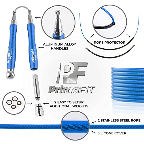 Jump Rope Pro Speed Skipping Rope Adjustable Adult Jumping Rope Weighted Aluminium Handles for Double Dutch Boxing Workout Crossfit Exercise Fitness Spare Cable Weights Protectors Carry Bag - color: Blue
