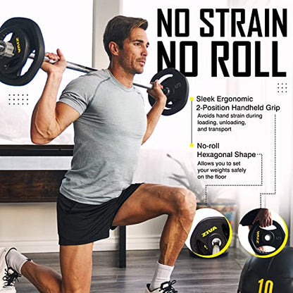 ZIVA 35lb Studio Barbell Weight Set – Adjustable Home Gym Kit with Standard Rubber Urethane Plates, 5' Chrome Bar (1.18" diam) & Collars | Extra Plates Not Included