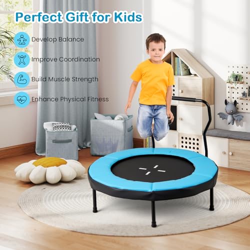 GYMAX Rebounder Trampoline Adult, 40" Mini Fitness Trampoline with Detachable Handle, Safety Foam Pad & Non-Slip Foot Pads, Exercise Rebounder for Indoor Outdoor Kids Adults