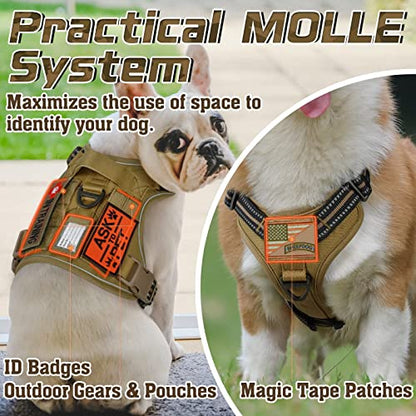 rabbitgoo Tactical Dog Harness for Large, No Pull Military Service Vest - color: Brown, size: Large