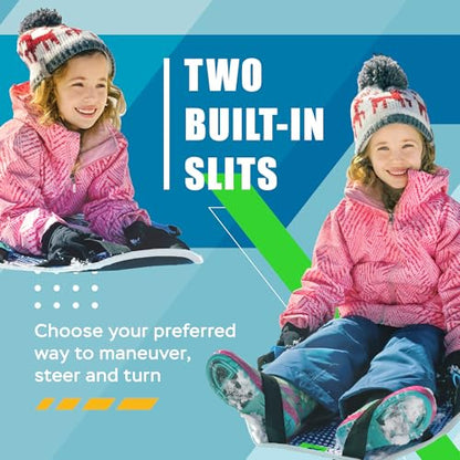 Sunlite Sports Snow Sled for Kids & Adults, Toboggan with Reinforced Bottom & Sturdy Fabric Stitching, Foldable Sled with Ergonomic Handles for Winter Fun, Ultra Portable, 45" Captain with LED Light