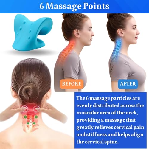 Neck Hump Corrector, Neck Stretcher Cervical Traction for Muscle Relax, Cervical Traction Device for TMJ Pain Relief, Spine Corrector, Shoulder Relief Device (Blue)