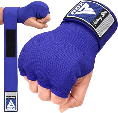 RDX Gel Boxing Hand Wraps Inner Gloves Men Women, Quick 100cm Long Wrist Straps, Elasticated Padded Fist Under Mitts Protection, Muay Thai MMA Kickboxing Martial Arts - color: Blue, size: Small