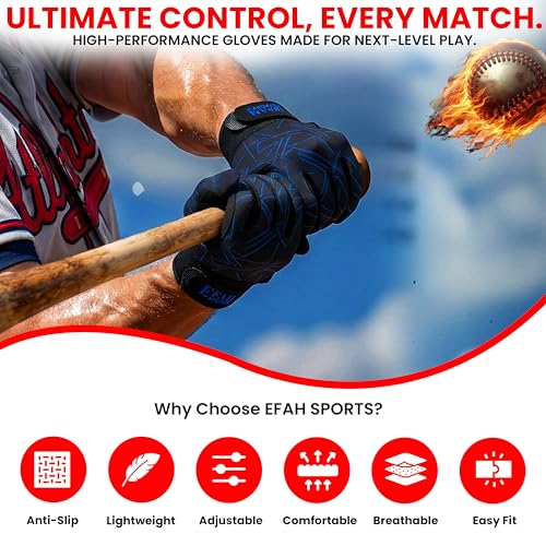 Baseball Batting Gloves for Youth Adult Kids Boys Softball - color: BLUE, size: Adult Medium