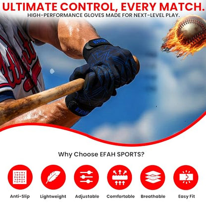 Baseball Batting Gloves for Youth Adult Kids Boys Softball - color: BLUE, size: Youth Large