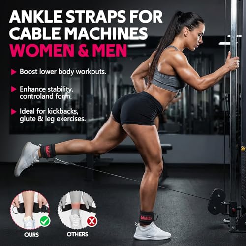 WALITO Gym Ankle Straps for Cable Machines Women & Men - Glute Kickback Ankle Cuff, Adjustable Cable Machine Accessories for Leg Extensions, Hip Abductors & Lower Body Workouts
