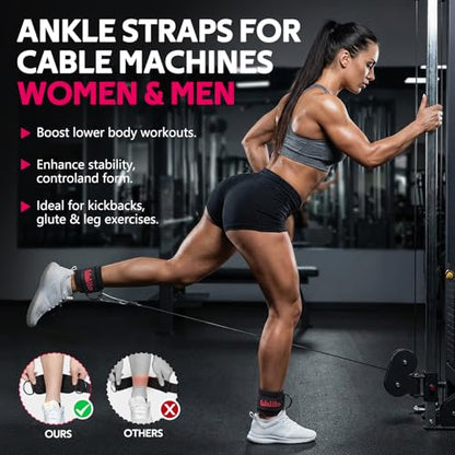 WALITO Gym Ankle Straps for Cable Machines Women & Men - Glute Kickback Ankle Cuff, Adjustable Cable Machine Accessories for Leg Extensions, Hip Abductors & Lower Body Workouts