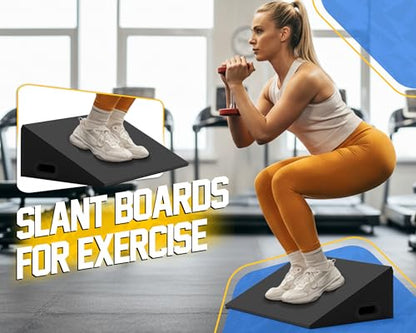 Slant Board, 19" Wide Wooden Calf Stretcher Slant Board for Calf Stretching, Knees Over Toes, Weightlifting and Heel Elevated Squats for Strength & Flexibility Training