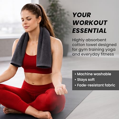 Sports Towel - Double Pack (2 Pieces), 12"x51", Dark Gray, 100% Cotton - Oeko-Tex Certified, Very Absorbent and Quick-Drying, for Fitness, Gym and Yoga - color: Dark Grey