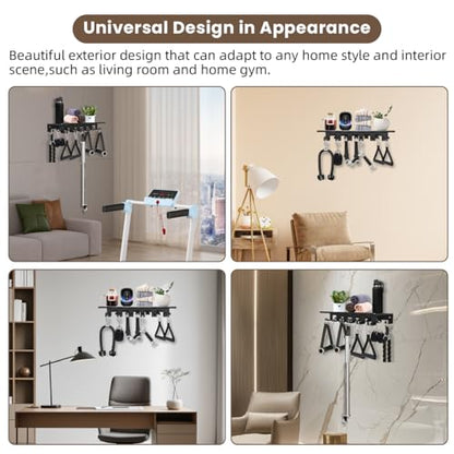 Floating Shelf Organizer Compatible with Tonal Accessories Wall Mount Hanger with Hooks T-Lock Adapters Home Gym Weight wall Storage Equipment Metal Rack Holder Bracket Hanger Black Workout Fitness