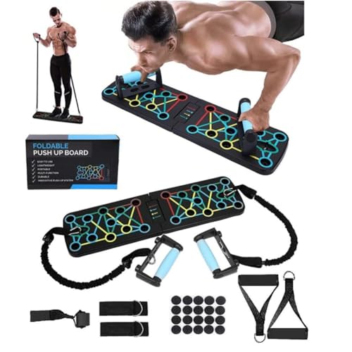 JIUSILIFE Multi-Functional Foldable Push Up Board, 2 in 1Push Up Bar with Resistance Bands, Chest Muscle Exercise, Training Arm, Professional Strength Training Equipment for Man and Women, Home Gym