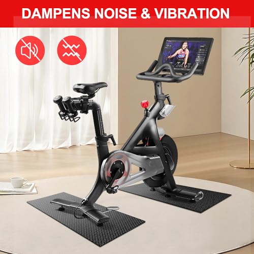 Bike Mat, Exercise Mat for Carpet & Hardwood Floors, Cushioned, Black - size: 12" × 25" (2 mats)