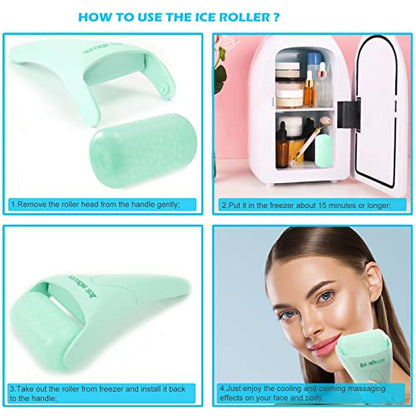 Wonderwin Ice Roller for Face and Body Massage, Facial Roller Skin Care Tool for Reduce Wrinkles and Puffiness, Migraine Pain Relief and Skin Tighten, Cold Therapy for Cooling and Calming(Green) - color: Green