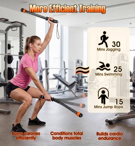 Weighted Ropeless Battle Ropes with Adjustable Spring Resistance, Quiet Cordless Battle Rope Sticks for Apartment Home Gym, Portable Workout Equipment with Weighted Handles for HIIT Cardio Training