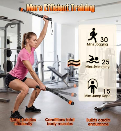 Weighted Ropeless Battle Ropes with Adjustable Spring Resistance, Quiet Cordless Battle Rope Sticks for Apartment Home Gym, Portable Workout Equipment with Weighted Handles for HIIT Cardio Training