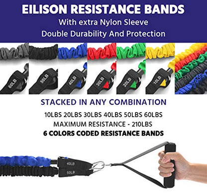 Resistance Band Kit with Heavy Duty Protective Sleeves for Safe Workout and Soft Anti-Slip Foam Handle, Door Anchor, Ankle Strap for Men and Women Stackable