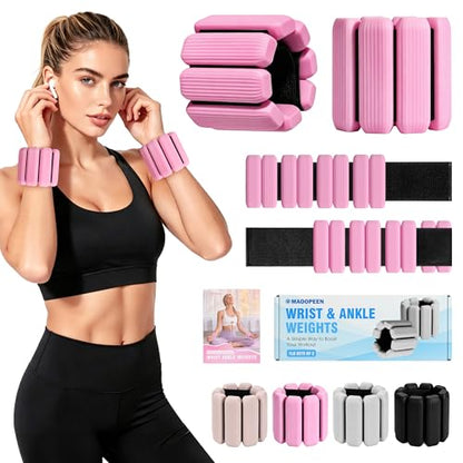 Wrist Weights Set, 2Pack Adjustable Ankle Weights for Women/Men(1 lb Each), Silicone Weighted Bangles for Yoga, Pilates, Running & Walking, Arm & Leg Weights - color: Pink