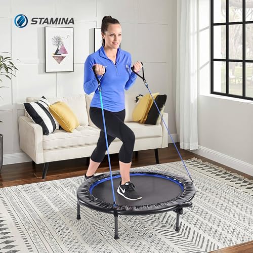 Stamina 36" Foldable Mini Trampoline Rebounder for Adults with Smart Workout App, Black - Portable Fitness Equipment for Home Gym, Cardio and Jumping Training Exercise